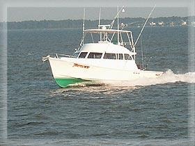 Trophy — custom Evans sport fishing boat running at speed