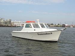 Diamondback — custom Evans workboat on the water
