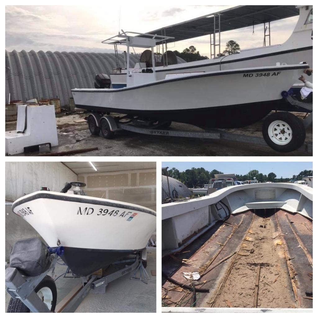 MD 3948 AF center console restoration — before, during, and after fiberglass work