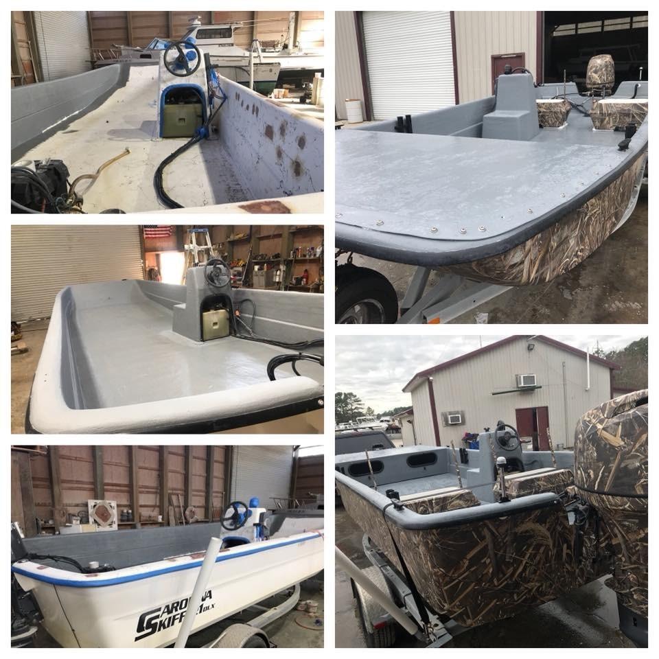 Carolina Skiff and flat-bottom boat fiberglass deck and console restoration work
