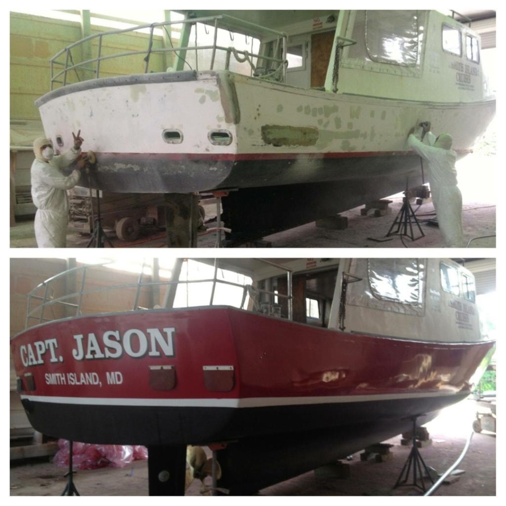 Capt. Jason — Smith Island MD passenger boat before and after hull restoration