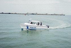Police patrol boat on open water